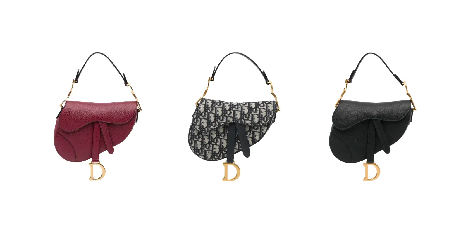 Dior saddle bags in red, oblique jacquard and black leather